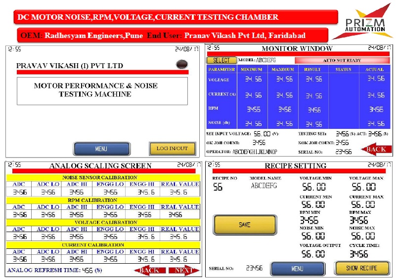 DC Motor Noise testing Chamber HMI Screenshot